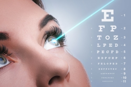Female,Eye,And,Laser,Beam,During,Visual,Acuity,Correction,With