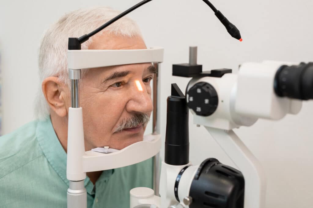 Patient undergoing a comprehensive eye examination to evaluate vision and determine candidacy for LASIK or Wavefront-guided LASIK treatment